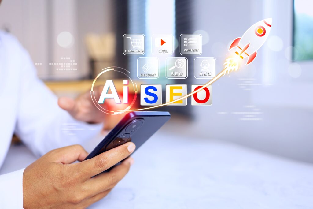 Traditional SEO vs AI SEO comparison showing search results and an AI answer